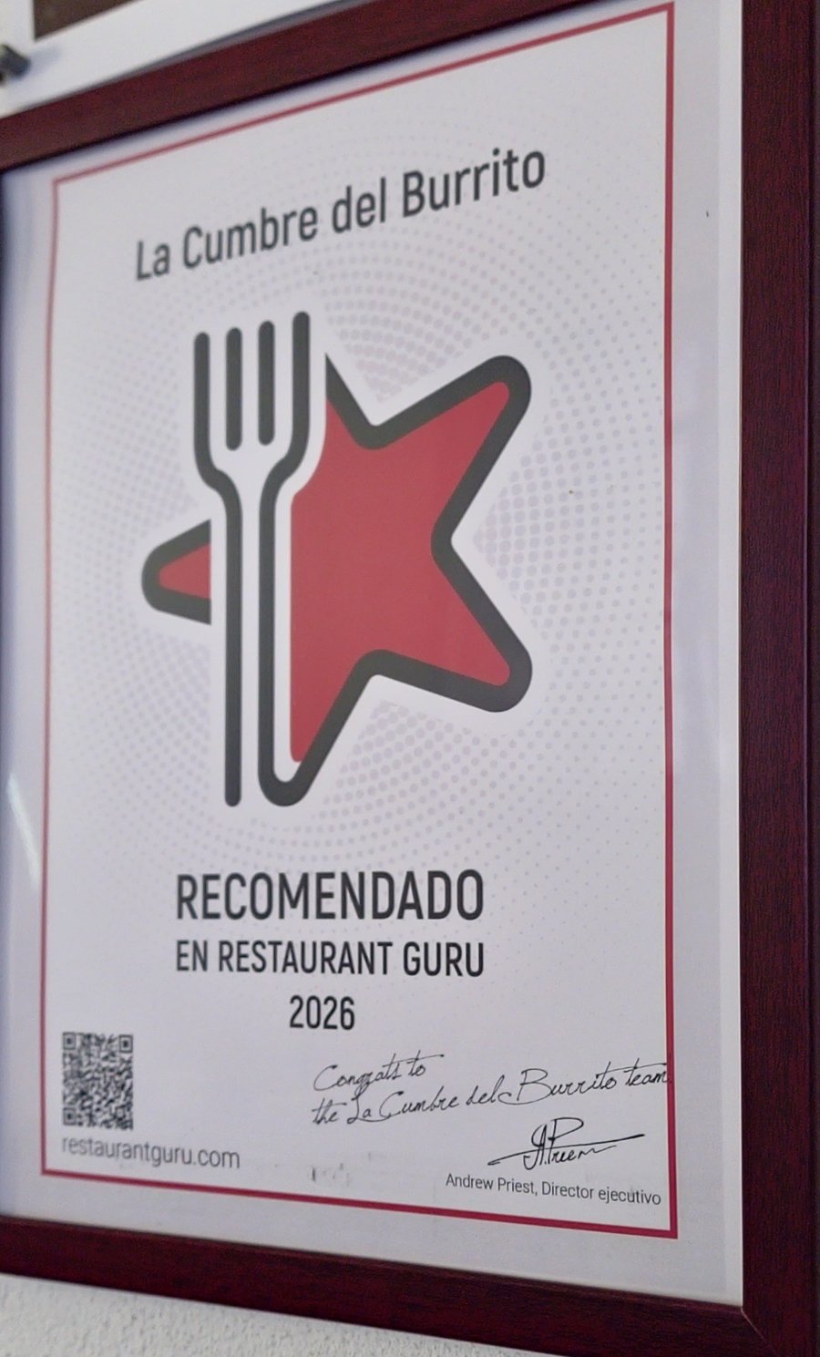 Reconocimiento Recomendado en Restaurant Guru 2026